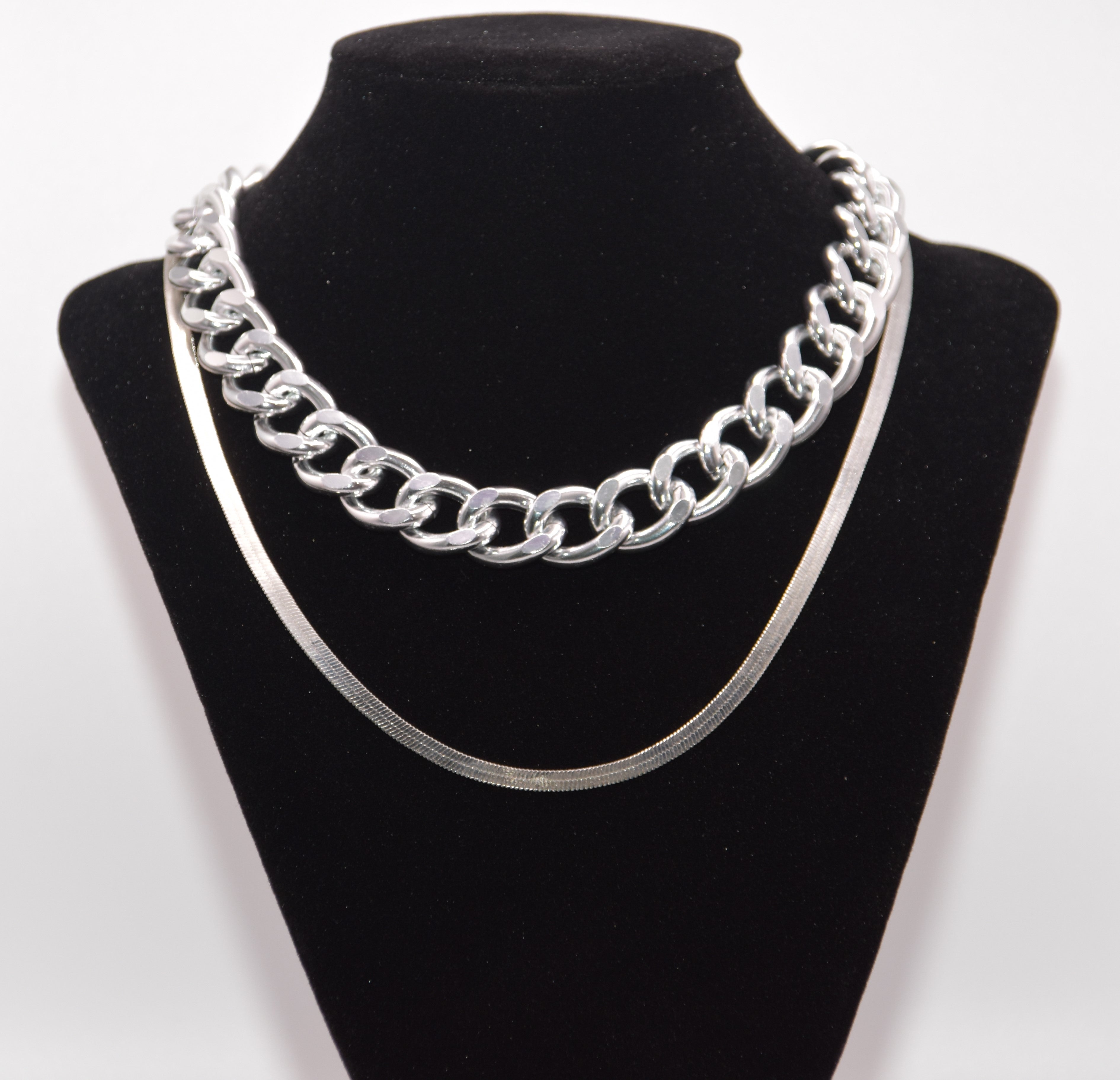 Silver Double Necklace Set